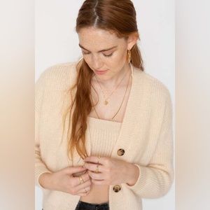 Callahan Fuzzy Knit Cropped Cardigan — Cream, Size M